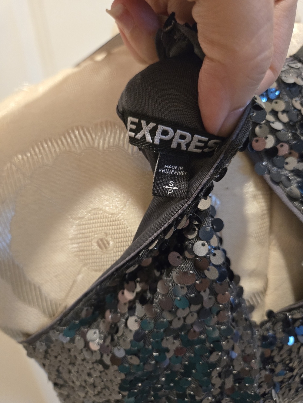 Express Silver Sequin Slip Dress - Spaghetti Strap Party Dress, Size Small - Picture 7 of 8